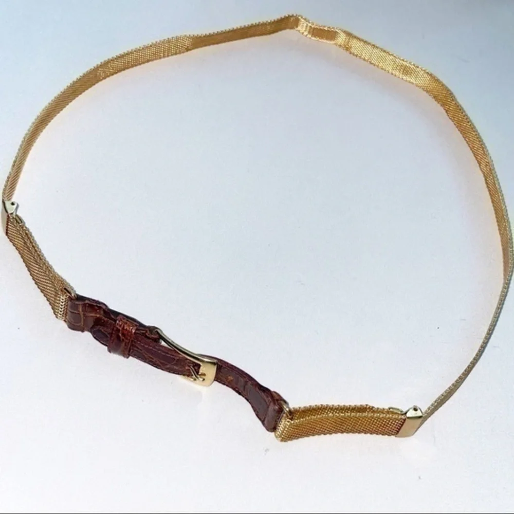 Gold Chain Belt Brown Genuine Leather